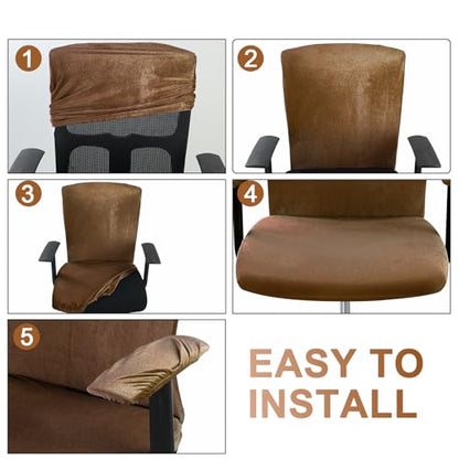 Tallew 4 Pcs Office Chair Covers Set Computer Universal Protective Stretchable Chair Seat Covers Desk Armrest Slipcovers Pads Office Cushion Backrest for Rotating(Brown) - color: Brown