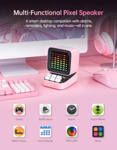 Divoom Ditoo Retro Pixel Art Game Bluetooth Speaker with 16X16 LED App Controlled Front Screen (Pink) - color: Pink
