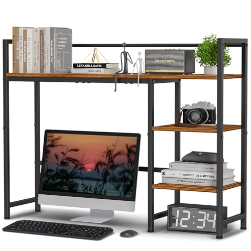 Snughome Desk Shelf, 38.6" Desktop Organizer Shelf, Desk Hutch for Computer Monitor, 4 Tier Desk Display Rack, Wood Desktop Bookshelf Storage Rack for Home Office Dorm, Rustic Brown | Desktop Organizer Shelf - color: Rustic Brown, size: 38.6"
