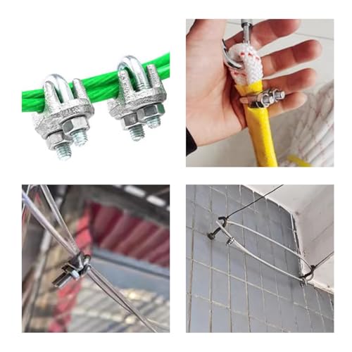 100 pcs 1/8" M3 Wire Rope Clip Cable Clamps Galvanized high Quality Steel Material, U-Bolt Saddle Fasteners - can be Used for Tent Ropes, Wire Ropes, Wire and Cable, clotheslines - size: M3 1/8" Inch