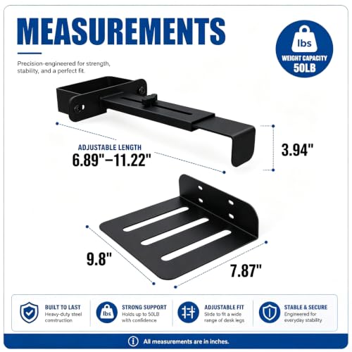 Relaxweex Under Desk PC Mount for Standing Desk Fits 65×45mm, 75×45mm, 80×50mm Leg PC Under Desks Mount 50lb Computer Holder Under Table Adjustable Computer Holders Clamp on Leg Holder & Non Slip Pad - size: 65×45mm,75×45mm,80×50mm