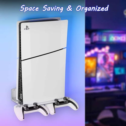 ZHGM Wall Mount Kit for PS5 Slim/Pro/PS5 Original Console & Controllers | Metal Wall Shelf for Playstation 5 Disc & Digital, Enhance Heat Dissipation, Space Saving & Stable Vertical Bracket, Silver - color: Silver