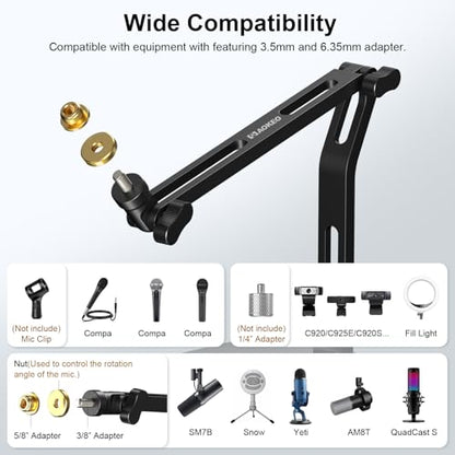 Aokeo Mic Stand,Desk Mount Desktop Microphone Arm with 3/8" to 5/8" Adapter,Compatible Blue Yeti,HyperX QuadCast,SoloCast,Shure SM7B,MV7X