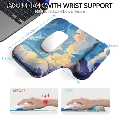 Ergonomic Mouse Pad with Gel Wrist Rest (1"& 1.2" Dual Height) - Mouse Pads Compact Mousepad Desk Mat Office, Gaming & Carpal Tunnel Relief | Non-Slip Rubber Base Blue Nebula - color: Blue Nebula