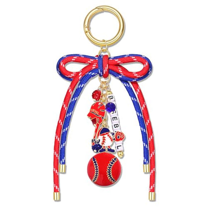 PHALIN Football Baseball Basketball Golf Bag Charms Keychain for Women Men Bow Purse Charm Sport Mom Gifts - style: Baseball-4