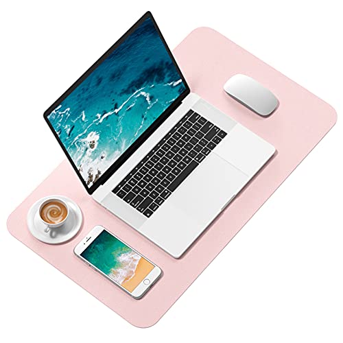 Hsurbtra Desk Pad, 23.6" x 13.8" PU Leather Desk Mat, M Extended Mouse Pad, Waterproof Desktop Blotter Protector, Non-Slip Ultra Thin Small Laptop Keyboard Writing Mat for Office Home, Pink - color: Pink, size: 23.6" x 13.8"