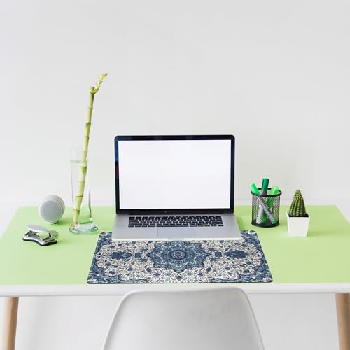 Blue Boho Texture Desk Mat Large Mouse Pad Gaming Mousepad 31.5 x 15.8 in | Desk Pad for Keyboard and Mouse, Large Non-Slip Rubber Base Mousepad Desk Mat with Stitched Edges for Gaming Office - color: Blue Boho Rug Texture