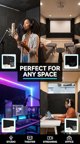 50 Pack Black 12 "X 12 "X1" Acoustic Panels Studio Soundproofing Foam Wedge Tiles(Accompanied By Double-Sided Adhesive Tape) - color: Black