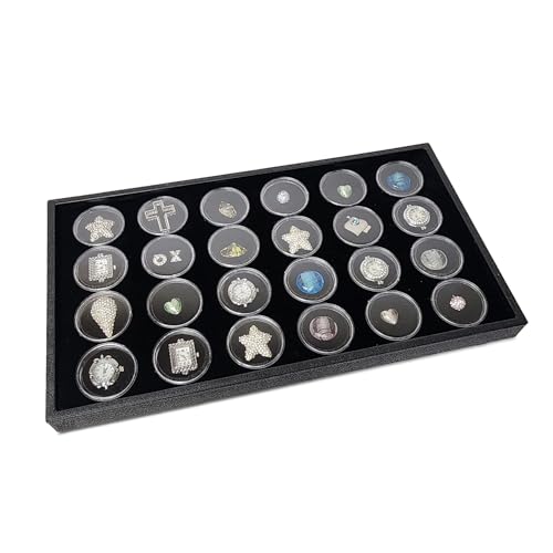 Ikee Design 24 Gem Showcase Stackable Jewelry Display Tray for Collectibles, Rock Storage Box Gemstones Bead Storage Jars, Black Foam, Black Tray, 14 7/8W x 8 3/8D x 1H in - color: Black Foam/Black Tray (24 Large Jars)
