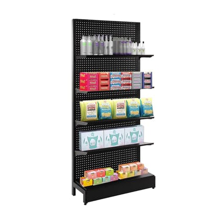 NectaCol 4 Packs Gondola Shelves 35 1/4”L x 11 1/2”W for Industrial Grade Black Pegboard Display Rack，4 Shelves for Gondola Units, Extra 8 Pieces Supply Arms, Black - size: 4 Units - Shelves - Black