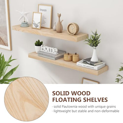 Fuqing Natural Floating Shelves, 36 Inch Set of 2, Raw Wood for Living Room & Home Office - color: Natural, size: 36 Inch