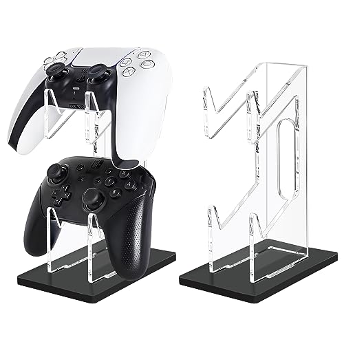 FYY Game Controller Holder 2 Tiers - Universal Dual Controller Stand Headphone Holder, Acrylic Black Controller Display Stand Compatible with Nintendo Switch Xbox PS5 PS4, Desk Mounts for Controller - color: 2-Tier-Black