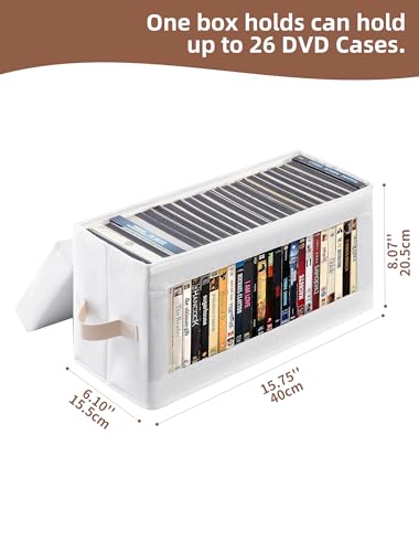 4 Pack DVD Storage Box with Visible Window, Dustproof CD/DVD Case Holder Organizer Rack Can Hold Up to 104 DVD, Blu-ray & CD Storage, Stackable and Lid Design –White - color: White, size: 4 Pack