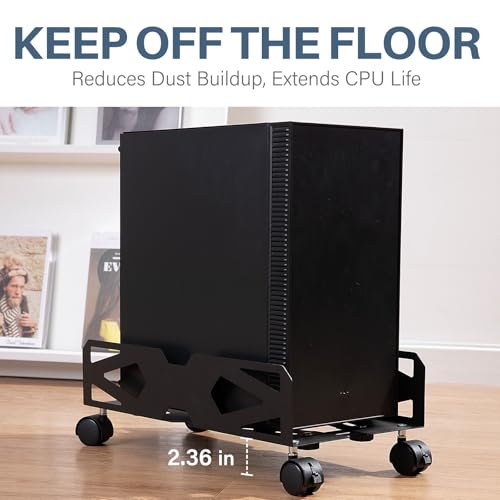 Adjustable Computer Tower Stand, Ventilated PC Tower Stand with 4 Caster Wheels,Mobile Under Desk CPU Holder, PC Cart, Computer Riser for Most Gamers and Students