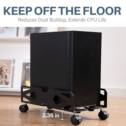 Adjustable Computer Tower Stand, Ventilated PC Tower Stand with 4 Caster Wheels,Mobile Under Desk CPU Holder, PC Cart, Computer Riser for Most Gamers and Students