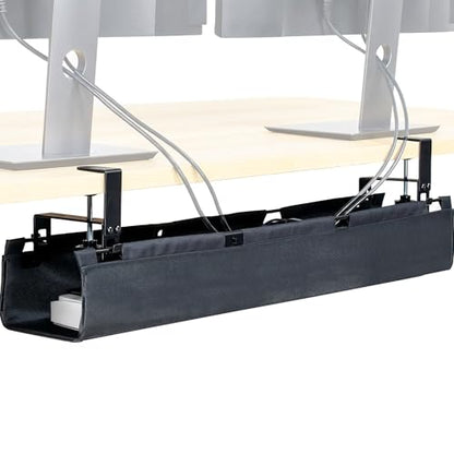 VIVO Clamp-on Under Desk 31 inch Fabric Cable Management Tray, Wire Concealer, Power Strip Storage, Workspace Organization, Easy Fold Down Access, Black, DESK-AC31F-C - size: 31"