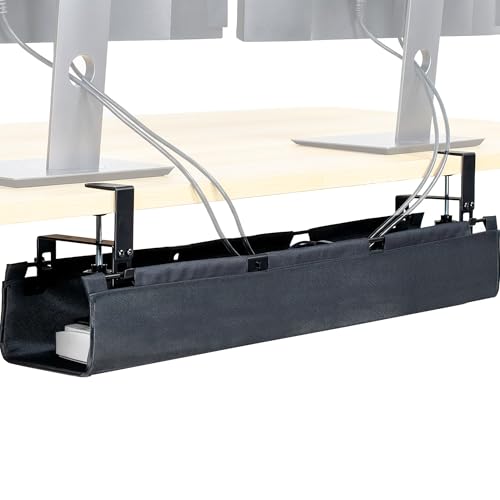 VIVO Clamp-on Under Desk 31 inch Fabric Cable Management Tray, Wire Concealer, Power Strip Storage, Workspace Organization, Easy Fold Down Access, Black, DESK-AC31F-C - size: 31"