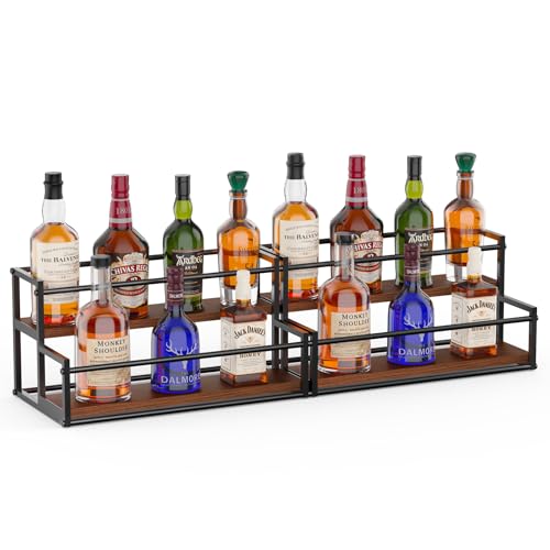 THYGIFTREE 2 Pack Liquor Bottle Display Shelf, 2 Tier Bar Shelf Stand for Liquor & Whiskey, Countertop Organizer Rack for Coffee Syrup, Olive Oil & Home Bar Storage - color: 2-pack, 2-tier