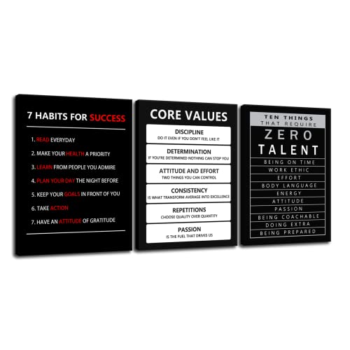Inspirational Canvas Wall Art 3 Pieces Core Values Poster Motivational Ten Things That Require Zero Talent Canvas Artwork Picture Print Framed for Home Office Living Room Gym Wall Decor [36''Wx 16''H] - color: Inspirational-5, size: 16.00" x 36.00"