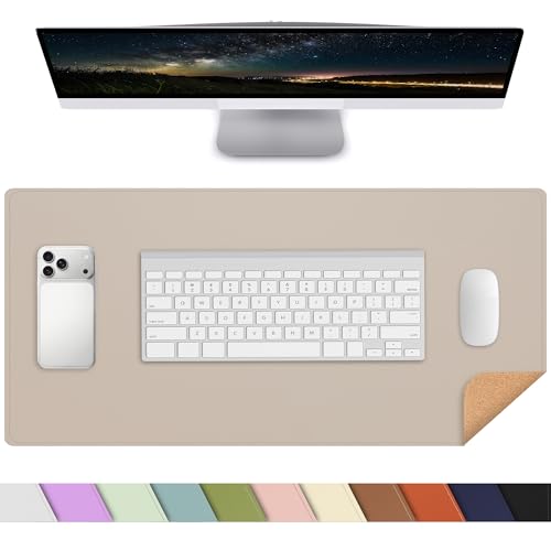 AFIING Desk Mat, Beige, 23.6" x 13.8", Desk Pad Protector | Dual-Sided Cork & PU Leather, Waterproof, Non-Slip for Mouse, Writing, Home Office, Study & Laptop - color: Beige, size: 23.6" x 13.7"