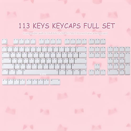 White Keycaps - Shine Through PBT Keycaps,113 Keys Side Print Cute Cat Keycaps, Mao Profile Custom Keycap for 60 65 75 100 Percent Cherry MX Mechanical Keyboard - color: White Cat