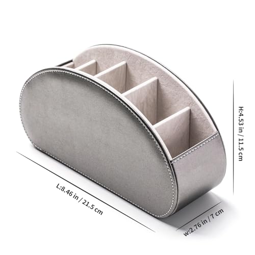 Remote Control Holders Organizer Box with 5 Compartment PU Leather Caddy | Multi-functional Office Desk Storage Caddy Store Tv Remote for Media Player,Brush,Pencil,Glassees&Office Supplies - color: Sliver, size: S