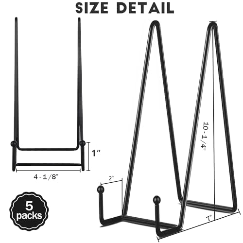 IBosins 5 Pack 10 Inch Plate Holder Display Stands, Large Metal Black Frame Stand for Picture, Book, Photo Easel, Creation, Collectibles - color: Black, size: 10 Inch