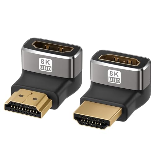 8K 90 Degree HDMI 2.1 Adapter 2 Pack, (Up and Down) Right Angle HDMI Male to Female HDMI L-Shaped Connector Extender Support 8K@60Hz,4K@120Hz for Google Chrome Cast, Roku Stick, Wall TV, Laptop and PC - color: (Up & Down) 90 Degree HDMI Male to Female, si