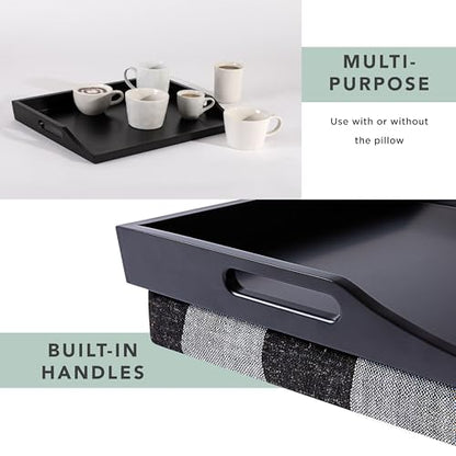 ROSSIE HOME Wood Bed Tray Lap Desk - Set of Two - with Hyacinth Storage Basket - Buffalo Check - Fits up to 15.6 Inch Laptops - Style No. 70108 - color: Buffalo Check, size: 2-Pack with Basket