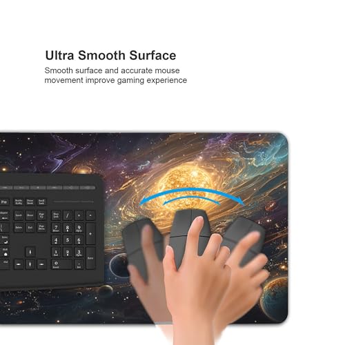 Extended Gaming Mouse Pad,XXL Extended Gaming Keyboard Mat, Solar System Universe Design, Laptop Desk Protector 35.4 x 15.7 Inches, Rubber Material, Anti-Slip Base, Rectangular Shape, Stitched Edges - color: Solar System Universe