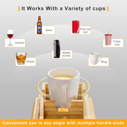 Bestjing Bamboo Sofa Armrest Tray - Couch Arm Tray with Detachable Couch Cup Holder - 2 in 1 Anti-Slip Foldable Sofa Armchair Caddy Table for Drinks Cellphone TV Remote Snacks - color: Bamboo, size: 16.3" x 13.3" x 2"
