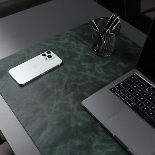 Jersey Genuine Calfskin Leather Desk Pad, Office Desk Mat with Non-Slip Bottom, Smooth Surface for Mouse & Keyboard, Desk Protector (36x19 inches) (Dark Green) - color: Dark Green