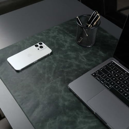 Jersey Genuine Calfskin Leather Desk Pad, Office Desk Mat with Non-Slip Bottom, Smooth Surface for Mouse & Keyboard, Desk Protector (36x19 inches) (Dark Green) - color: Dark Green