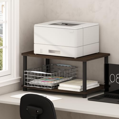 Furinno Turn-N-Tube Printer Stand with Storage, 2-Tier Printer Table, Under Desk Printer Stand, Toolless Assembly, for CPU, Office Supplies, Home Office, Dark Brown - color: Dark Brown/Black, size: 2-Tier, 23.8"Wide