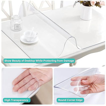 12x36 Inch Clear Plastic Pad Table Protector Cover Dining Room Tablecloth Office Desk Mat Easy Clean Heat Resistant Protection Glass Wood Tabletop Office Writing Desk Kitchen Coffee Table - color: New Clear 1.5mm, size: 12 X 36 Inches