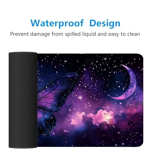 Butterfly Desk Mat Gaming Mouse Pad 31.5 x 11.8 Inch Star Moon Purple Pink Dreamy Mousepad Extended Large Laptop Keyboard Non-Slip Rubber Base with Stitched Edges for Home - color: Butterfly, size: 11.8W x 31.5L inches