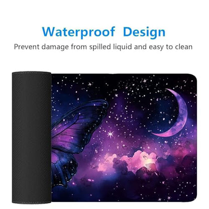 Butterfly Desk Mat Gaming Mouse Pad 31.5 x 11.8 Inch Star Moon Purple Pink Dreamy Mousepad Extended Large Laptop Keyboard Non-Slip Rubber Base with Stitched Edges for Home - color: Butterfly, size: 11.8W x 31.5L inches