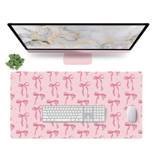 Pink Desk Mat with Bows, Cute Mouse Pad for Computer Laptop PC Non-Slip Rubber Base Gaming Keyboard Pad, Large Office Mat Girly Décor Office Supplies Desk Accessories for Teen Girls Women 31.5 x 15.7 - color: Dark Pink, size: 31.5" x 15.7"