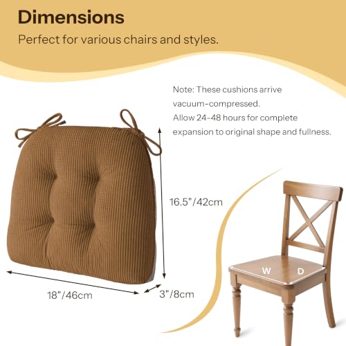 Indoor Kitchen Chair Cushions Set of 4 18"X16.5"X3" Soft Anti Slip Dining Chair Pads Tufted Kitchen Seat Cushion with Ties, Khaki - color: Khaki