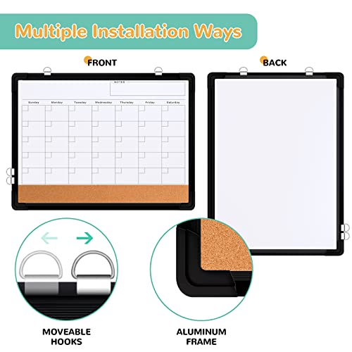 Monthly Calendar Whiteboard for Wall, 17x13 Inches Dry Erase Board with Cork Board Combo, Small Magnetic White Board, Double-Sided Hanging Portable Board for Office School Home Kitchen Planner, Black - style: Whiteboard 17x13 Black