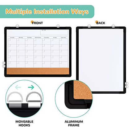 Monthly Calendar Whiteboard for Wall, 17x13 Inches Dry Erase Board with Cork Board Combo, Small Magnetic White Board, Double-Sided Hanging Portable Board for Office School Home Kitchen Planner, Black - style: Whiteboard 17x13 Black