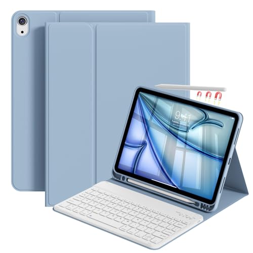 Case with Keyboard for iPad Air 11 Inch M4/M3/M2, Sky Blue | for iPad Air 5th/4th Generation 10.9 Inch, Magnetic Detachable Bluetooth Keyboard Cover with Pencil Holder, Auto Sleep/Wake - color: Sky Blue