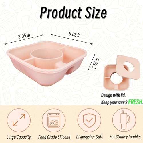 Snack Bowl for Stanley Cup 40 oz Tumbler Snack Tray Reusable Snacks Holder with Lid, Silicone Snack Trays for Stanley Cup Accessories (Light Pink) - color: Light Pink
