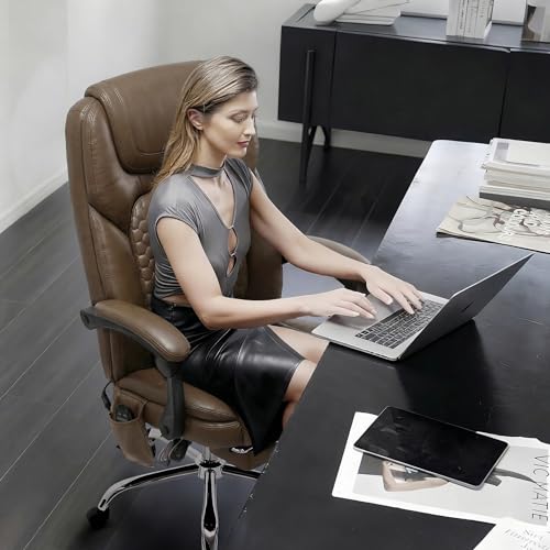 MALOL Massage Office Chair with 3-Level Heat and Footrest – 20-Min Easy Assembly, 300 lbs Big and Tall Reclining Desk Chair, PU Leather Ergonomic Executive Computer Chair with Side Pocket, Brown - color: Brown, size: Set of 1, style: Modern