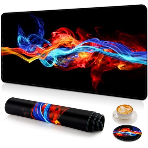 Large Gaming Mouse Pad with Coaster,Desk Matt for Desktop,Desk Mat-Fire | Desk Pad,XXL Cute Desk Mat Cover for Computer Keyboard Laptop Women Office Home Decor, 31.5'' x15.6'' - color: B5-Ice and Fire