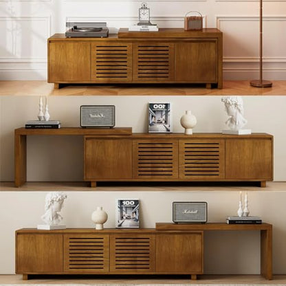 LKTART Mid Century Modern TV Stand,Extendable Entertainment Center for 65/70/75/80 Inch TV,Media Console for Living Room&Bedroom, Brown Ebony - color: Extendable Brown Ebony