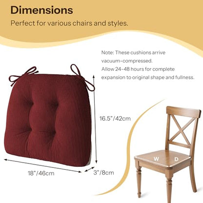 Indoor Kitchen Chair Cushions Set of 4 18"X16.5"X3" Soft Anti Slip Dining Chair Pads Tufted Kitchen Seat Cushion with Ties, Red - color: Red