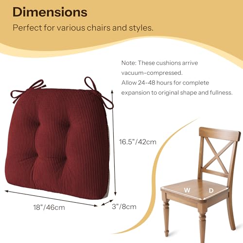 Indoor Kitchen Chair Cushions Set of 4 18"X16.5"X3" Soft Anti Slip Dining Chair Pads Tufted Kitchen Seat Cushion with Ties, Red - color: Red