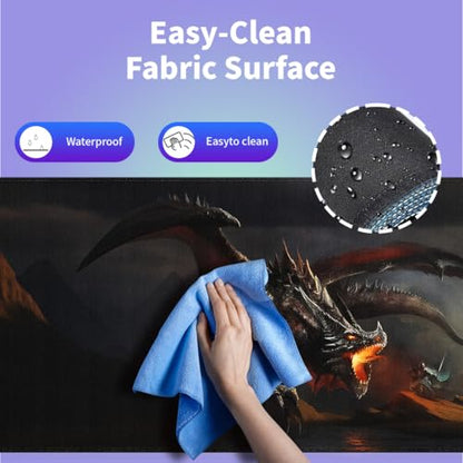 Large Gaming Mouse Pad (31.5" x 15.8") - Fantasy Scene Knight Fighting Dragon, Extra XXL Extended Office Accessories, Premium Stitched Anti-Slip Desk Mat - color: Dragon