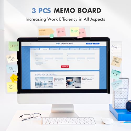 DOLLAR BOSS 3 Pcs 11" x 3.1" Transparent Acrylic Monitor Memo Board | Computer Screen Side Note Holder, Office Desk Accessories, Clear Message Board, For Sticky Notes Memos, Fits PC & Laptop - size: 11''x3.1''-3pcs